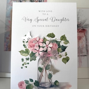 Cartão de aniversário de 30 anos para filha, Cartão personalizado de 30 anos para filha, 30, 40, 50 anos, QUALQUER IDADE, Cartão para filha, Flores de papel rosa 3D, Cartão de luxo