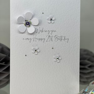 21. Geburtstagskarte, TwentyFirst Geburtstagskarte, 21. Karte, Happy 21st Card, Luxus 21st Card, Andenken 21., 3D Blumen mit Edelsteinen, Special