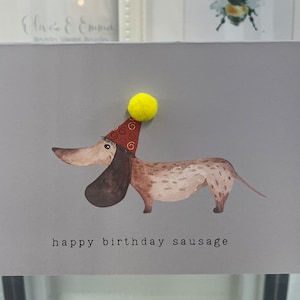 Dackel Geburtstagskarte, Handgemachte Dackel Geburtstagskarte, Happy Birthday Wurst Karte, Dackel Karte, Geburtstag Wurst Hund, Pom Pom Karte