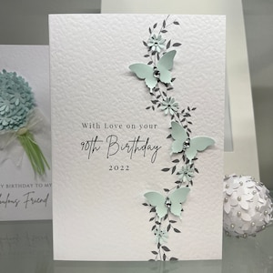 100. Geburtstagskarte, 100. Geburtstagskarte, Happy 100th Birthday Card, Luxus 100th Card, Special Keepsake 100th, 3D Blumen, Schmetterlinge Geburtstagskarte