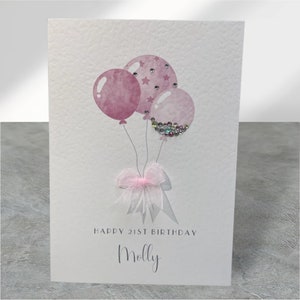 Gepersonaliseerde gelukkige verjaardag dochter, dochter verjaardag, speciale dochterkaart, roze ballonnen verjaardagskaart, handgemaakte kaart, A5,