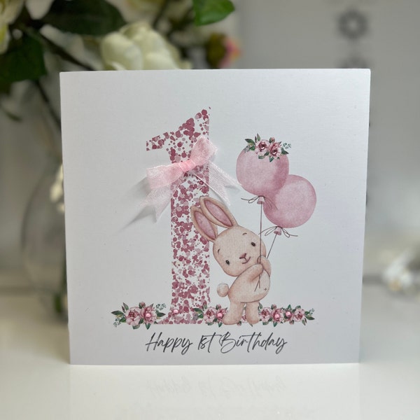 1st Birthday Card, Girls 1st Birthday Card, First Birthday, Daughter 1st, Granddaughter 1st, Pink 3 Card, Pink 1st Birthday card, Cute 1st