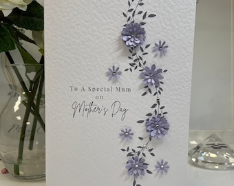 Mother's Day Card, Handmade Mother's Day Card, Hand Embellished, Special Mum Card, 3d Paper Flowers, Personalised Mum Card, Best Mum Card