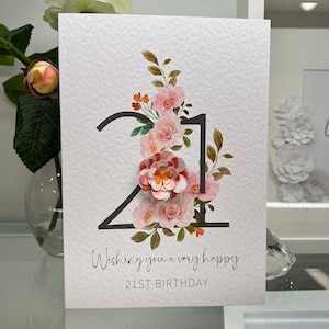 Carte 21e anniversaire, Carte Vingt-premier anniversaire, 21e carte, Carte Happy 21, Carte Luxe 21e, Souvenir 21e, Fleurs 3D, Carte anniversaire d’automne