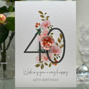 Carte 40e anniversaire, Carte quarantième anniversaire, 40e carte, Happy 40e carte, 40e carte luxe, Souvenir 40e, Fleurs 3D, Couleurs d’automne