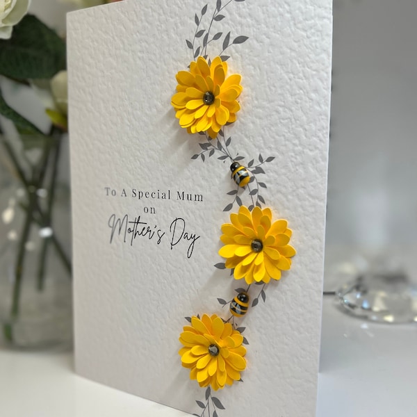 Mother's Day Card, Handmade Mother's Day Card, Sunflower Card, Sunflowers & Bee Card, 3D Sunflower, Special Mum Card, Bee Lovers Card, Bees