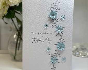 Mother's Day Card, Handmade Mother's Day Card, Hand Embellished, Special Mum Card, 3d Paper Flowers, Personalised Mum Card, Best Mum Card