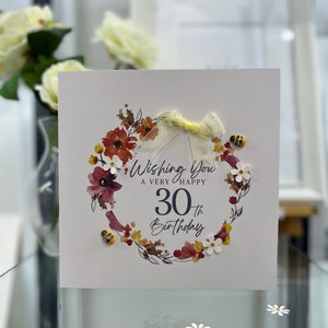 Carte 30e anniversaire, Carte trentième anniversaire, 30e carte, Joyeux 30e carte, 30e carte de luxe, 30e anniversaire de souvenir, 30e carte fleur et abeille 3d, Amoureux des abeilles
