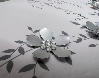 Tenth Anniversary Card, Tenth Wedding Anniversary, 10th Wedding Anniversary Card, Traditional Tin Anniversary, Handmade Tin Flowers And Gems