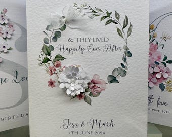 Personalised Wedding Card, 3d Paper Flower, Wedding Card, Daughter & Son in Law Wedding Card, Bespoke Wedding Card.  Keepsake Card, Bride