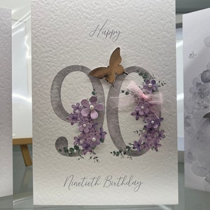 Carte 90e anniversaire, carte 90e anniversaire, 90e carte, joyeux 90e carte, luxe 90e carte, souvenir 90e, fleurs 3D, carte papillon 3D