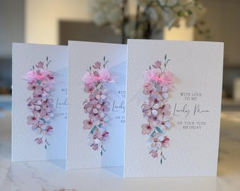 Happy 60th Birthday Mum Card, 60th Mum Pink 3d Flowers Birthday Card, 60th Birthday Card, Luxury Mum Birthday,  Lovely Mum 60th Birthday