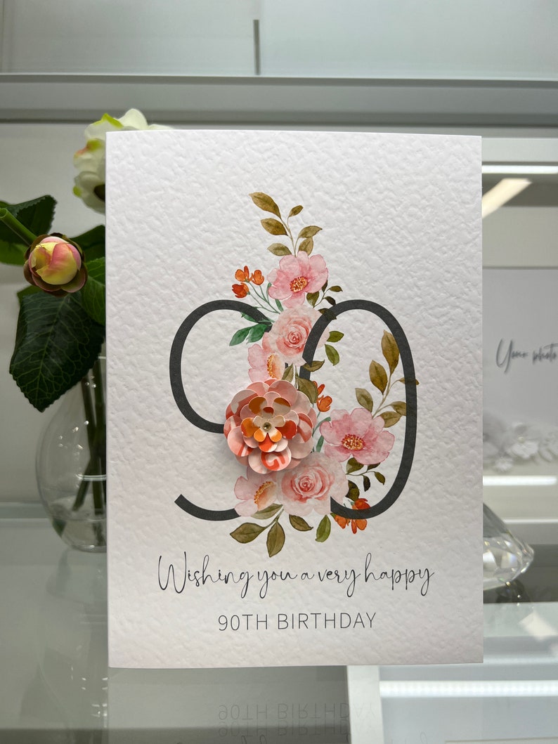 90th Birthday Card For Woen - Ninetieth Feale Birthday Card - Flower Eadows Gold Foil Detail...