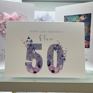 50th Birthday Card, Fiftieth Birthday Card, 50th Card, Happy 50th Card, Luxury 50th Card, Keepsake 50th, 3D Flowers, Cherry Blossom Card