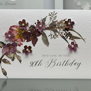 90th Birthday Card, Ninetieth Birthday Card, 90th Card, Happy 90th Card, Luxury 90th Card, Keepsake 90th, 3D Flowers, Autumn Birthday Card