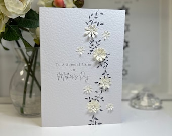 Mother's Day Card, Handmade Mother's Day Card, Hand Embellished, Special Mum Card, 3d Paper Flowers, Personalised Mum Card, Best Mum Card