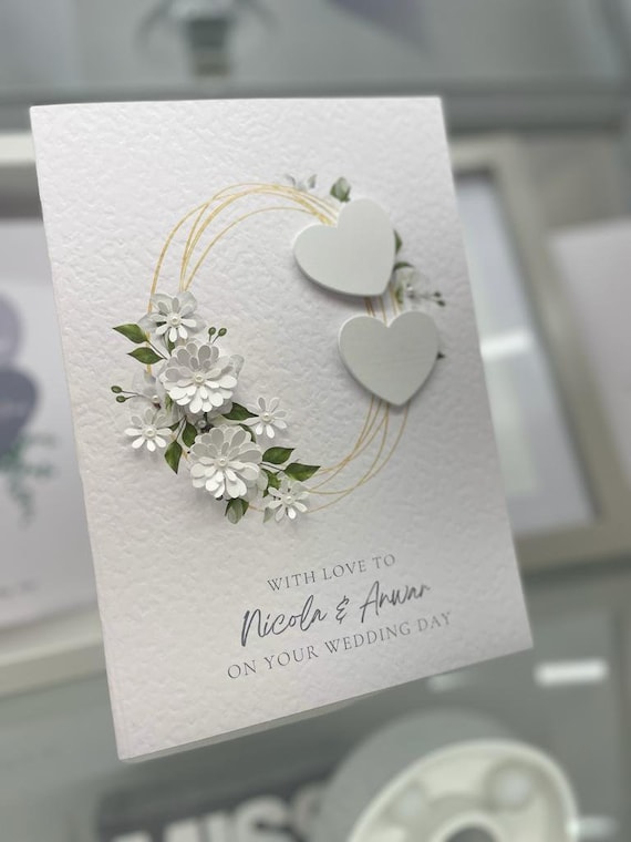 White Cotton Cards Handgefertigte Hochzeitskarte – 16x16 Cm, Mit Strass & Glitzer – Inkl. Umschlag, Innen Leer