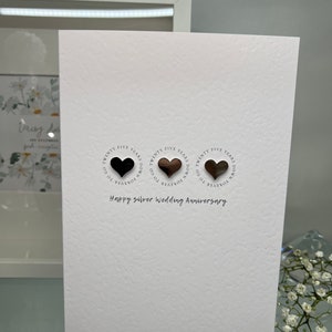 Carte d’anniversaire en étain, dixième anniversaire de mariage, carte d’anniversaire de 10e anniversaire, anniversaire traditionnel en étain, cœurs en étain, anniversaire de mari
