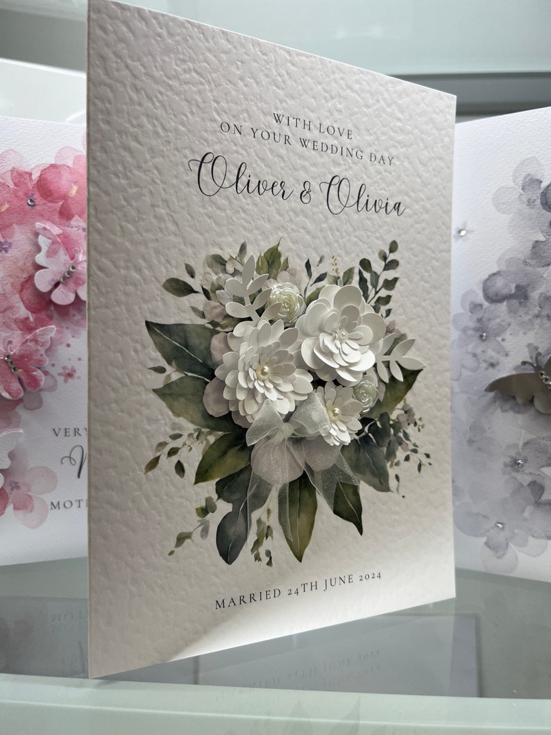 Personalised Wedding Card, 3d Paper Flowers, Wedding Card, Bride & Groom Card, Wedding Card, Bespoke Wedding Card. Keepsake Card, Bride zdjęcie 5