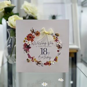 18th Birthday Card, Eighteenth Birthday Card, 18th Card, Happy 18th Card, Luxury 18th Card, Keepsake 18th, 3D Flowers, Wooden Bee Card