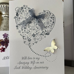 Tarjeta del décimo aniversario de la esposa, Aniversario de la lata de la esposa, Aniversario del décimo año, Mariposa de estaño real, Tarjeta del décimo aniversario,