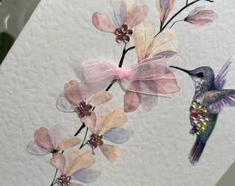 21st Birthday Card, Personalised 21st Card, 21st Card, Happy 21st Card, Luxury 21st Card, Keepsake 21st, Gem Flowers, Humming Bird Card