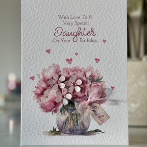 Joyeux anniversaire fille, carte fille personnalisée, carte fille, fleurs 3D roses en papier, carte d'anniversaire de luxe, anniversaire fille.