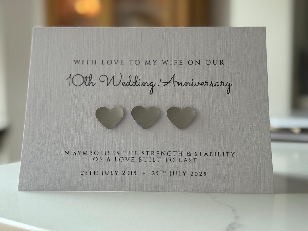 Tin Anniversary Card for Wife, Wife Personalised 10th Wedding ...