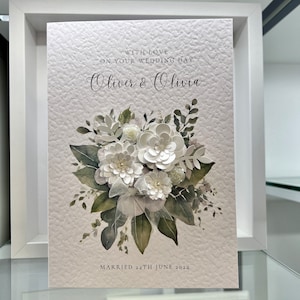 Carte de mariage personnalisée, fleurs en papier 3D, carte de mariage, carte de jeunes mariés, carte de mariage, carte de mariage sur mesure. Carte souvenir, mariée image 1