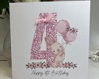 4th Birthday Card, Girls 4th Birthday Card, Fourth Birthday, Daughter 4th, Granddaughter 4th, Pink 4 Card, Pink 4th Birthday Card, Cute 4th