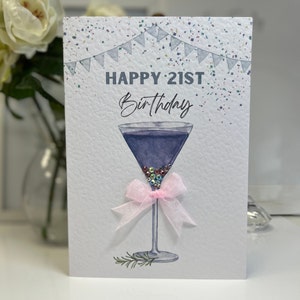 21° Biglietto di Compleanno, Biglietto del Ventunesimo Compleanno, 21° Biglietto, Felice 21° Biglietto, Lusso 21° Biglietto, Ricordo 21°, Fiori 3D, Cocktail Card