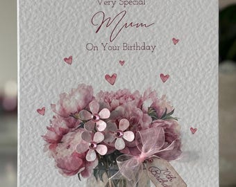 Mum Birthday Card, Mum 60th Birthday Card, 3D Floral Birthday Card, Special Mum Birthday Card, Pink Flowers Birthday Card, Mum, Mom, Mam.