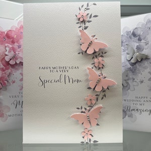 Tarjeta del Día de la Madre, Tarjeta del Día de la Madre 3D hecha a mano, Mariposas de papel con cristales