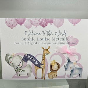 Tarjeta de nacimiento 2025, Tarjeta personalizada de nacimiento, Tarjeta de animales de safari, Tarjeta de felicitación para nuevos padres