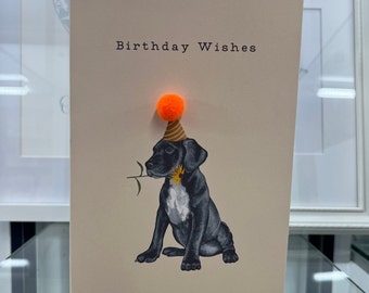 Tarjeta de cumpleaños de Labrador, tarjeta de perro Labrador hecha a mano, tarjeta de perro, tarjeta de perro lindo, tarjeta de laboratorio negro, tarjeta PomPom, Labrador negro, tarjeta de mamá de perro, papá