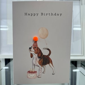 Beagle Verjaardagskaart, Handgemaakte Beagle Dog Card, Dog Card, Cute Dog Card, Beagle Card, PomPom Card, Dog Lovers Card, Dog Mum Card, Dad Dog