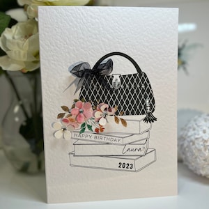 Carte d'anniversaire personnalisée, carte personnalisée, carte faite main de luxe, carte fille, carte soeur, carte amoureux de sac à main, carte petite-fille