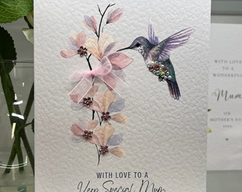 Mother's Day Card, Handmade Mother's Day Card, Luxury Mother's Day Card, Special Mother's Day Card, Humming Bird With Gems, Keepsake Card