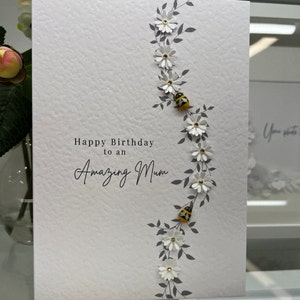 Gelukkige verjaardag moeder, 3D luxe verjaardagskaart, Daisy & Bee verjaardagskaart, madeliefjes moeder kaart, verjaardag moeder, geweldige moeder verjaardagskaart, moeder kaart