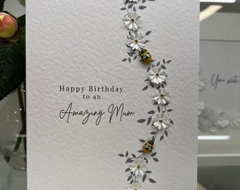 Happy Birthday Mum, 3D Luxury Birthday Card, Daisy & Bee Birthday Card, Daisies Mum Card, Mum Birthday, Amazing Mum Birthday Card, Mum Card