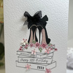 Carte 50e anniversaire, 50e carte, carte cinquantième anniversaire, joyeuse 50e carte, 50e carte de luxe, 50e souvenir 50e, fleurs 3D, carte de chaussure de créateur, 50