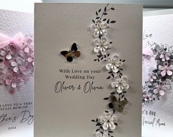 Tarjeta de boda personalizada, tarjeta de boda, tarjeta de novia y novio, tarjeta de boda de corazón de madera, tarjeta de recuerdo de lujo, hija, tarjeta de boda de hijo