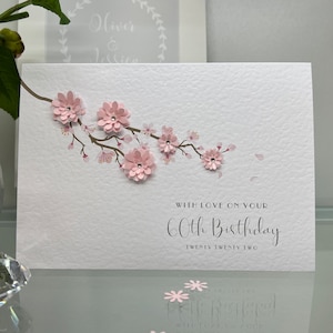 Biglietto 60° Compleanno, Sessantesimo Compleanno, 60° Biglietto, Felice 60° Carta, Lusso 60°, Ricordo 60°, Fiori 3D, Carta Fiori di Ciliegio