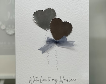 Husband 10th Anniversary Card, Wife 10th Anniversary Card, Traditional Tin Anniversary Card, Tin Hearts, Keepsake Card, Tenth Anniversary