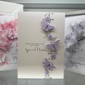 Carte de fête des mères, carte de maman, carte de fête des mères 3D faite main, maman papillons en papier avec cristaux