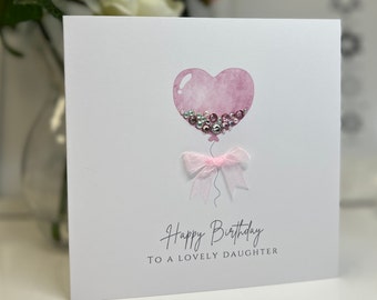 Happy Birthday Daughter, Daughter Birthday, Special Daughter Card, Pink Balloon Birthday Card, Special Daughter Card, Handmade Card, 7 x 7