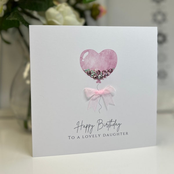 Happy Birthday Daughter, Daughter Birthday, Special Daughter Card, Pink Balloon Birthday Card, Special Daughter Card, Handmade Card, 7 x 7