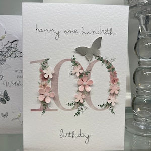 100. Geburtstagskarte, 100. Geburtstagskarte, 100. Geburtstagskarte, Luxus 100. Geburtstagskarte, 3D Blumen, 3D Schmetterling Karte