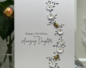 Gelukkige verjaardag dochter, 3D luxe verjaardagskaart, dochterkaart, Daisy & Bee verjaardagskaart, madeliefjes, Bee Card, dochter verjaardag, dochter