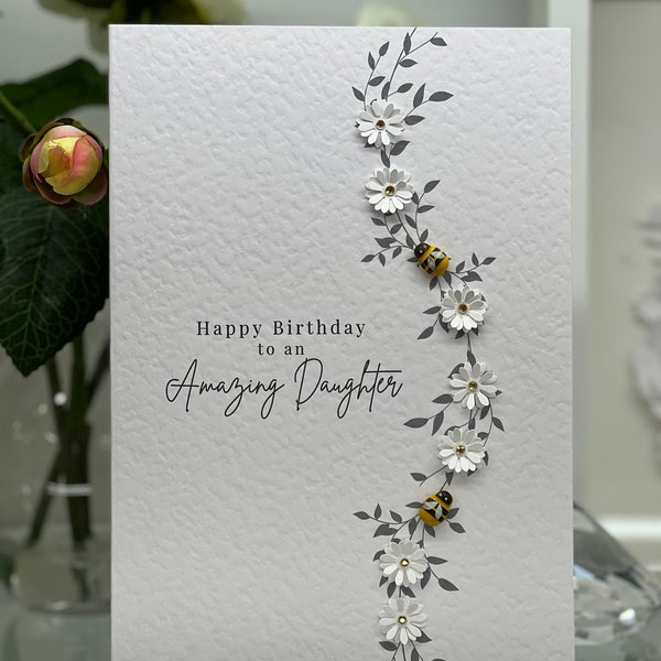 Happy Birthday Daughter, 3D Luxury Birthday Card, Daughter Card, Daisy & Bee Birthday Card, Daisies, Bee Card, Daughter Birthday, Daughter